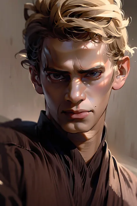 masterpiece, 8k quality, anakin_skywalker, best quality, boy, strong, angry, create a portrait of a young man with a melancholic...