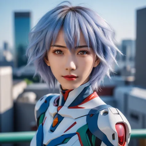 medium close-up realistic 8k raw photography, (captivating rei ayanami portrait:1.3), balanced composition, piercing gaze, intri...