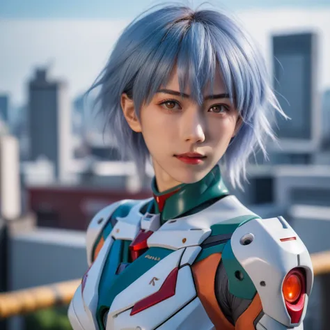 medium close-up realistic 8k raw photography, (captivating rei ayanami portrait:1.3), balanced composition, piercing gaze, intri...