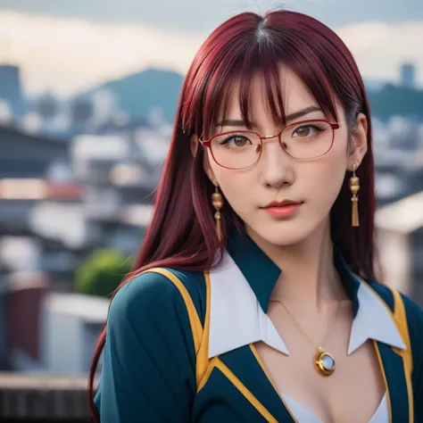 medium close-up realistic 8k raw photography, (captivating makinami mari illustrious portrait:1.3), balanced composition, pierci...