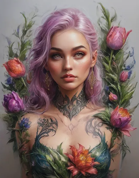 arafed, dark fantasy art, fantasy art, goth art, a picture of a tattoo of a tulip on the back of a female elf, a glowing tattoo ...