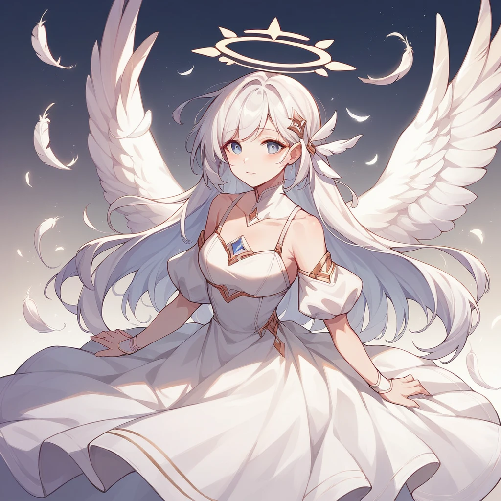 Beautiful angel in white dress, Art Station Cheng Wei, Halo, White feather  