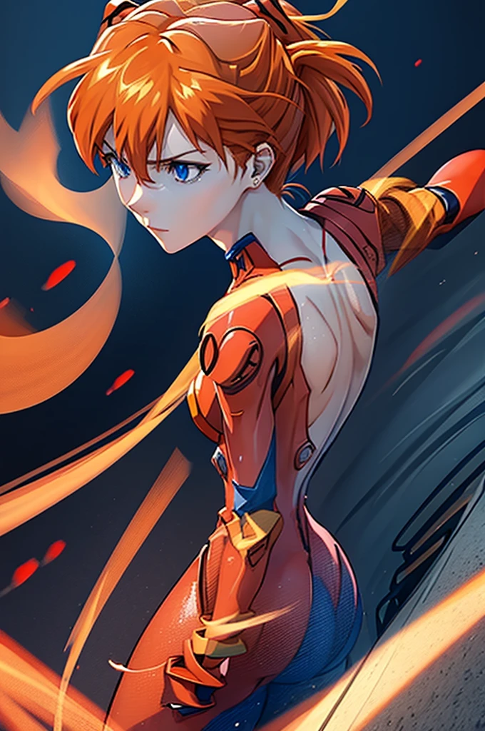 a beautiful girl with red hair wearing a red plugsuit, Asuka Langley Soryu, standing confidently as a model, detailed facial features, piercing blue eyes, flawless skin, elegant pose, white clean background, cinematic lighting, highly detailed, photorealistic, award winning digital art, vibrant colors, 8k, hyper realistic