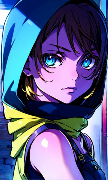 An 11-year-old boy with golden hair, Center-parted hairstyle, a cunning gaze, a slender figure, a fantasy-realistic style blue sleeveless vest with a hood, a yellow-green undershirt, blue jeans, Within a medieval town of fantasy style, this character embodies a finely crafted child with a fantasy-realistic style in anime style, characterized by an exquisite and mature manga illustration art style, full body character drawing, high definition, best quality, highres, ultra-detailed, ultra-fine painting, extremely delicate, professional, anatomically correct, symmetrical face, extremely detailed eyes and face, high quality eyes, creativity, RAW photo, UHD, 8k, Natural light, cinematic lighting, masterpiece-anatomy-perfect, masterpiece:1.5