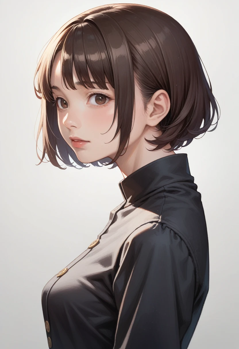 anime girl with short hair and brown eyes in a black dress, semirealistic anime style, anime style portrait, face anime portrait, painted in anime painter studio, in an anime style, portrait of an anime girl, sayori, made with anime painter studio, portrait of anime woman, detailed anime soft face, perfect anime face, in anime style, anime realism style,

perky breasts,pointy breasts, torpedo breasts, from side