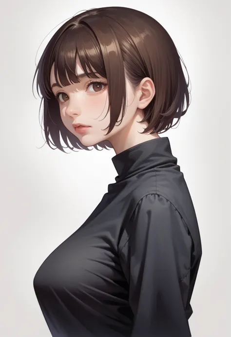 anime girl with short hair and brown eyes in a black dress, semirealistic anime style, anime style portrait, face anime portrait...