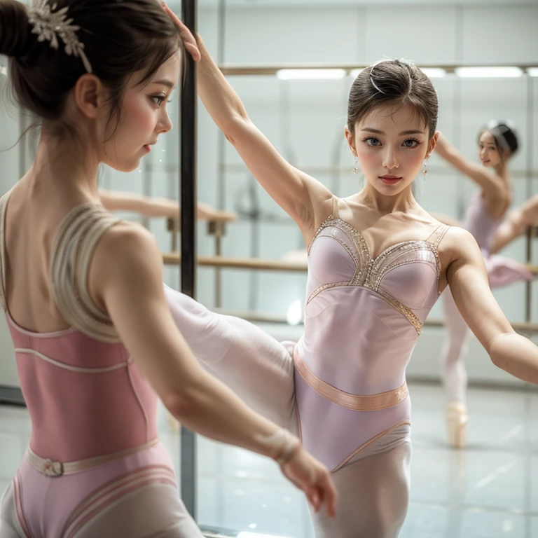 SFW,  ExtremelyDetailed (((Ballet Dance Kids group:1.4))), Childish perfect face, Reflective Eyes, Detailed(Delicate Clothing textures), Corrected Leg to Foot Line, Dynamic Joyful Expressions LifeLike Rendering, ((Specular Reflection:1.28)), mirrors, TopQuality 8K Ultra-detailed masterpiece (ProfessionalPhoto:1.37)(Acutance:0.8),(Luminism),(Exposed:0.28)