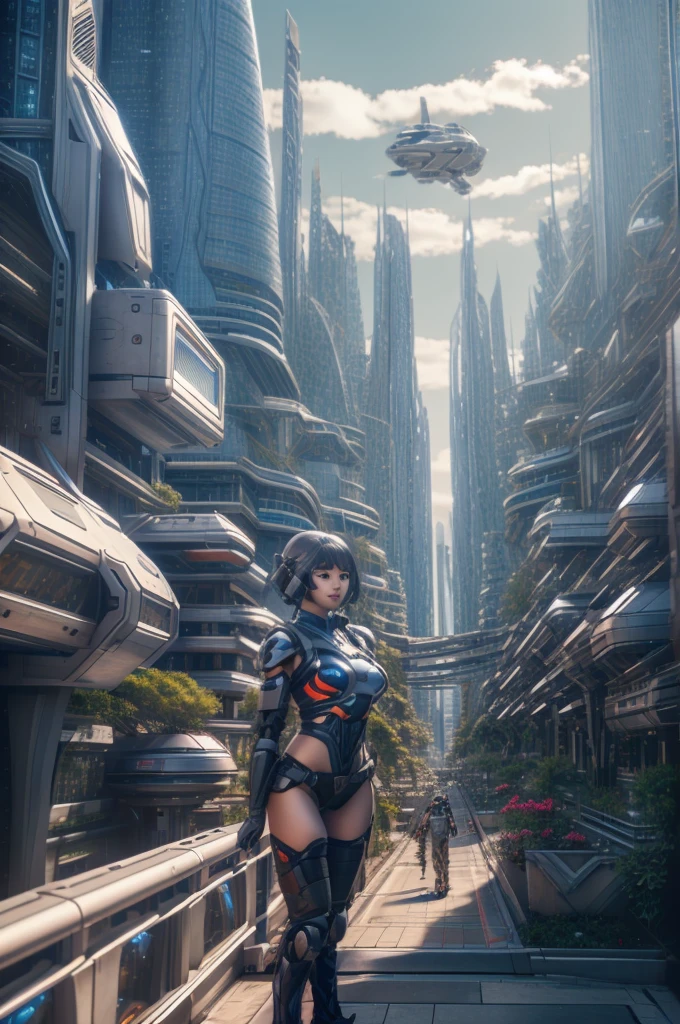 araffe woman in a futuristic suit with a gun in her hand, Lucy, girl in mecha cyber armor, mechanized soldier girl, cgsociety and fenghua zhong, perfect android girl, cute cyborg girl, cyberpunk anime girl mech, female mecha, beutiful girl cyborg, cyborg girl, wojtek fus, portrait armored astronaut girl, mechanized valkyrie girl, fakebreasts, futuristic city background