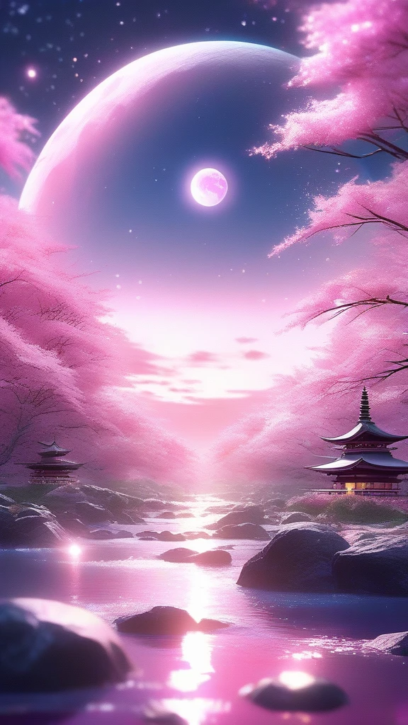 Empty Moon, Pink, Anime Art, Nightcore, fantastic collage, Sparkling, uhd images, Influence of Zen Buddhism,dream-like,16K