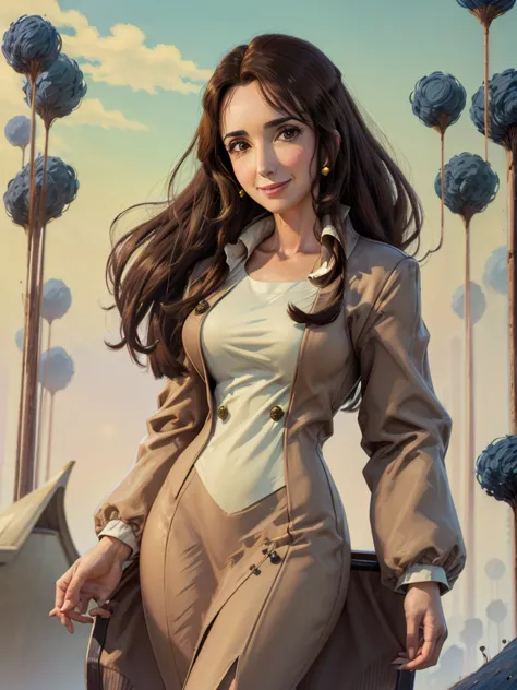 8k, best quality, victoria villarruel dressed in a suit as a lawyer, long dark brown hair, slim with wide hips, smiling warm exp...