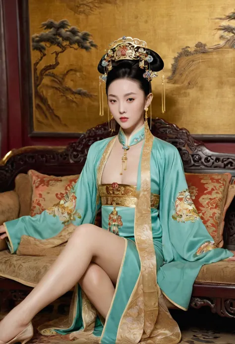 gorgeous empress of the chinese court during the qing dynasty gorgeous empress of the chinese court on a sofa, nude, large and g...