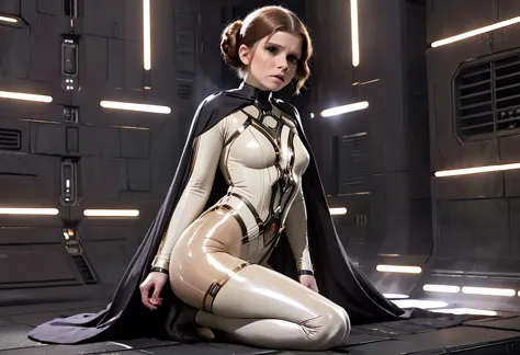 kate mara (age 25) in the role of princess leia (white metallic skinsuit and cloak) is a high tech and very dangerous torture ch...