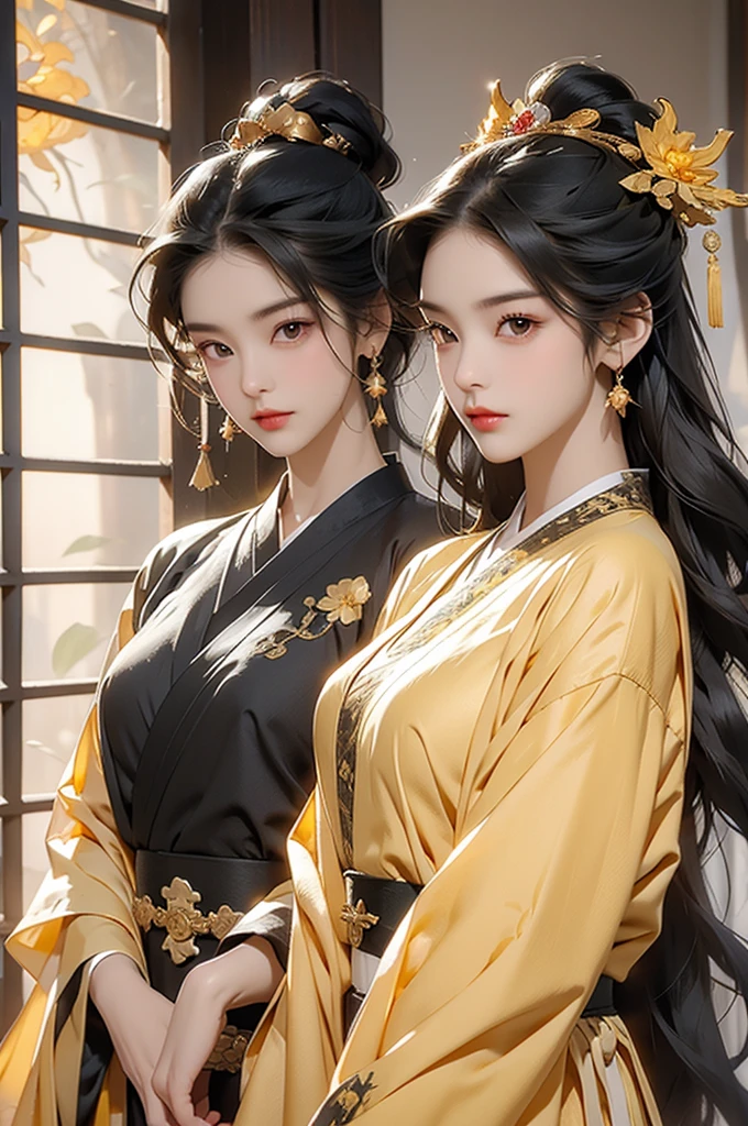 Black Hair, Immortal, Beauty, Royal sister, Stepmother, Gold Yellow Taoist robe, Golden Phoenix Coronet, Hair Bunch, Mature Woman，Sunshine