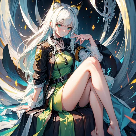 create an anime-style image of kal'tsit from the arknights video game. she is depicted as an elegant anime girl with long, flowi...