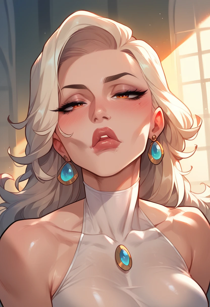 Mixed_artstyle, well drawn face, (solo), 1  milf, (kissing the viewer), sexy lips. 