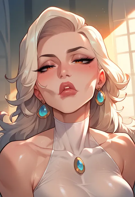 mixed_artstyle, well drawn face, (solo), 1  milf, (kissing the viewer), sexy lips.