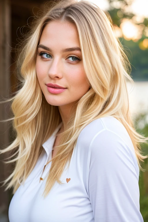 gorgeous young white woman,21 y.o, sweet face,yellow eyes,downturned eyes,heart shaped lips,straight eyebrows,raised nose,round face,((long shot)) Blonde influencer with natural wavy long hair,Kombiniere klassische Streetwear-Elemente wie Sneaker, Hoodies or jeans with high-quality accessories such as a designer handbag or a luxury watch, um einen modernen und dennoch edlen Look zu kreieren, extravagant , 8k, extremely detailed, Fotorealistisch, komplizierte Details, realistische Hauttextur, realistische Haare, Textur, Cheerful, 8k uhd, Best quality, high resolution, Detailgenauigkeit, very big breasts, long shot, weitwinkel, Ukrainian Woman by the Sea , Dynamic Prompts for Dress Type ,Hair color and Dress Color