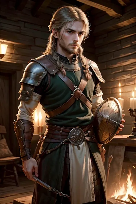 young, viking, viking culture, with bows in hands, training, game of thrones style, medieval, short hair with bangs, male chauvi...