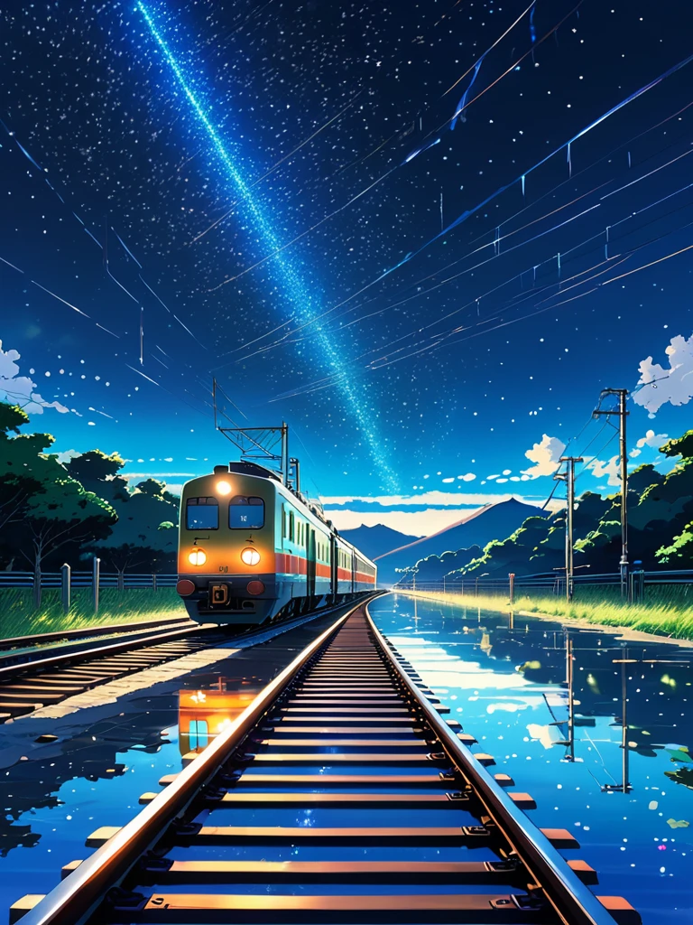 Masterpiece, Anime train passing through bodies of water on tracks ...