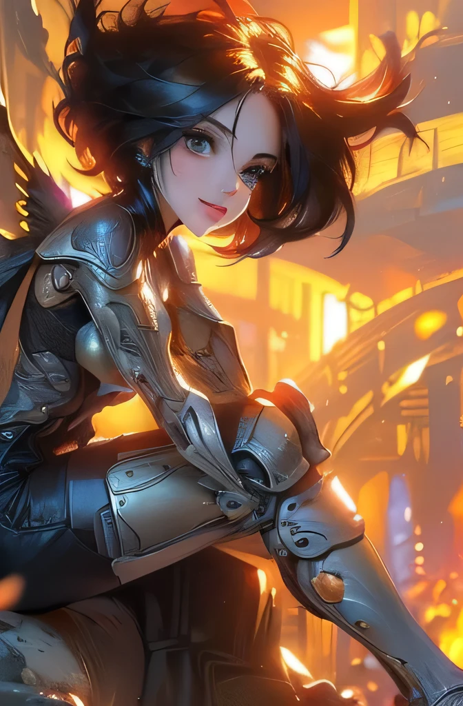 ((super high quality)), ((masterpiece)), Alita Battle Angel, ((black, short hair)) (Beautiful cute face), (Beautiful female lips), Charm, ((Excited expression)), Looking at the camera with a gentle smile, eyes are slightly closed, (Skin color is white), Body glare, ((Beautiful female eye in detail)), ((bright hazel eyes)), (Juicy female lips), (Beautiful female hands), ((Perfect female figure)), Perfect female body, Beautiful waist, Gorgeous thighs, Beautiful breasts, ((Delicate and beautiful)), stand, (Face close-up), (Alita Costume) background: Cyberpunk City, Beautiful sunset, ((Depth of written boundary)), ((High quality and clear images)), (Sharp details), ((Very detailed)), Realistic, Professional photography session, ((Clear focus)), Making sushi、(((Photographing the toes)))