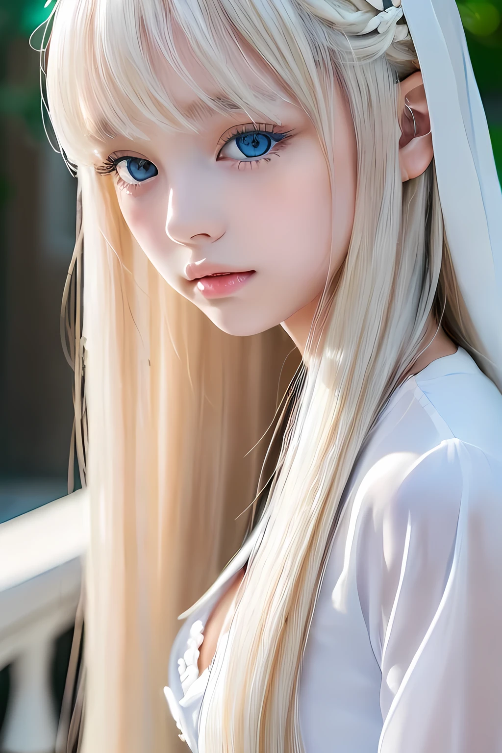 RAW shooting、(((Extremely beautiful portrait)))、Upper Body、looking at the camera、(((Glossy and smooth white skin))、15 years old、A beautiful girl、Small Face Beauty、(Super long, super long, straight, silky hair (Shiny, bright, silky, super long platinum blonde hair))、[Big, very bright, light blue eyes that shine so beautifully]、eyeliner、((masterpiece、最high quality、Super detailed、lightly、Intricate details、High resolution、8k、Very detailed))、Detailed Background、8 KUHD、high quality、Shallow depth of field、Natural light、(Perfect hands)、、Japanese Sailor Suit、Big Breasts、Purity、Lying down