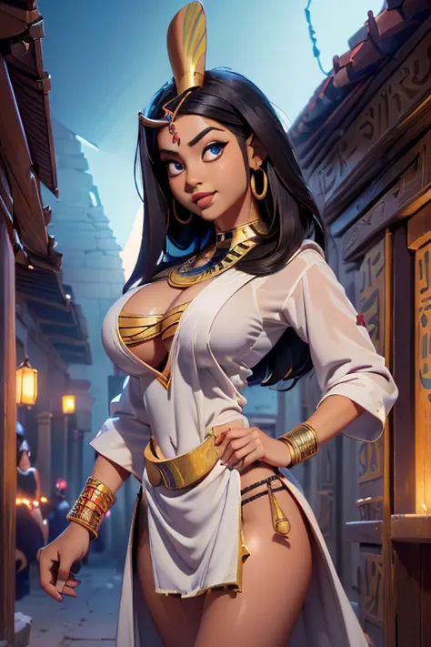 ((masterpiece, best quality, perfect eyes, perfect face, perfect anatomy, perfect lighting ((feudal egyptian village)), ((busty ...