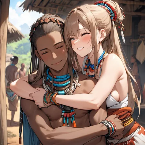 ((highest quality)), ((masterpiece)), (detailed), （perfect face）、the woman is asuna, a tribal woman with medium-long light brown...