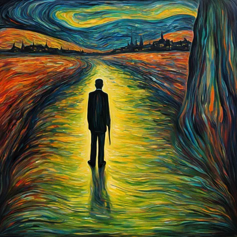 edvard munch style oil painting, psychedelic art (style drdjns), 8k, hdr, artwork