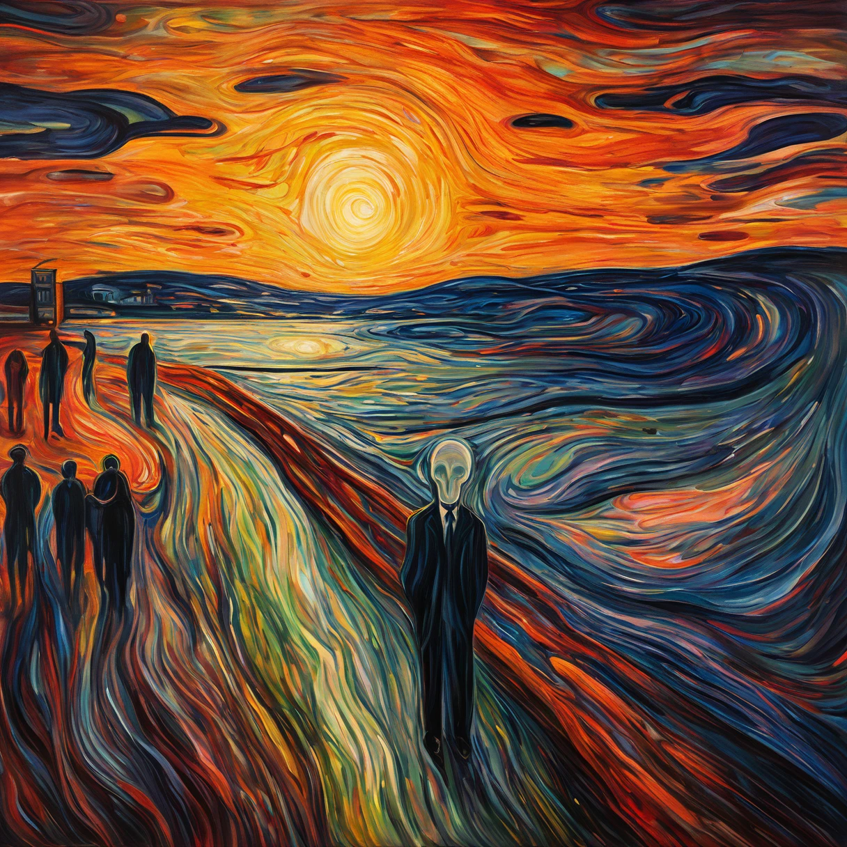 Edvard Munch style oil painting, psychedelic art (style drdjns), 8k, HdR, artwork