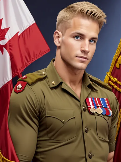 royal canadian military, young muscular handsome blond officer 27 years old