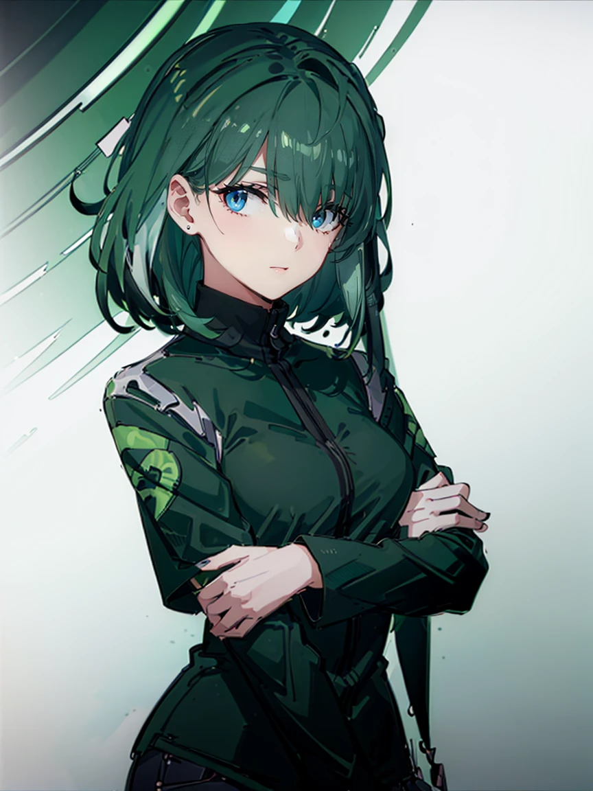 (((Green Hair:1.5)))、(((hair over one eye:1.5))),