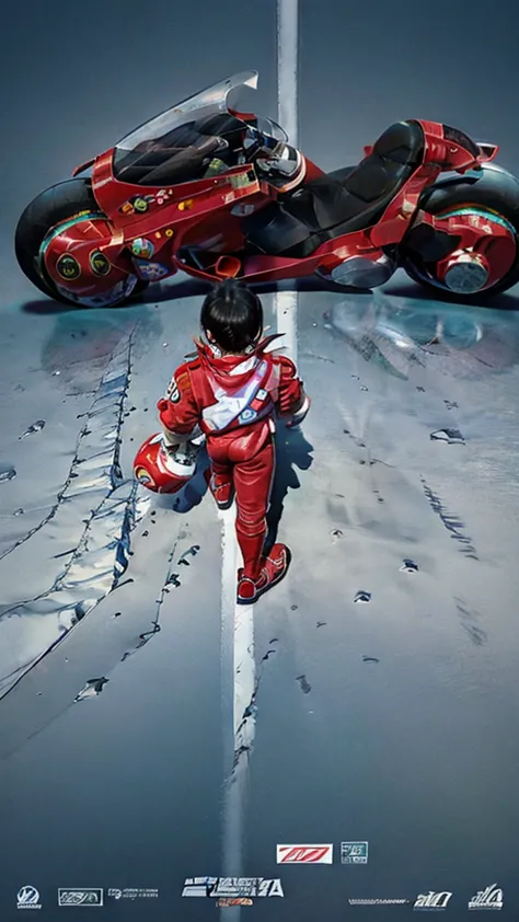 akira poster、from above、segway、white akira bike、high resolution、masterpiece、paris olympics