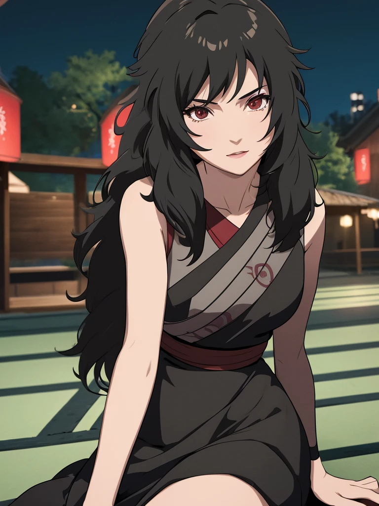 (kurenai), 1girl, wearing a stylish black colour party frock, at a night party, 8k, high detailed, high quality