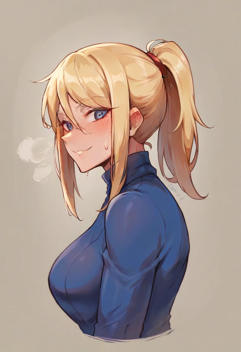 score_9_up, score_8_up, score_7_up, masterpiece, best quality, very aesthetic, ultra detailed, source anime, anime, intricate details,upper body shot, sexy girl, sexy expression, helltaker,altSamus, blonde hair, blue sweater, blue short,leaning forward,tempting smile,blushing,sweating bullet,vks2023,sweater,csr style