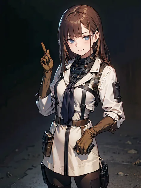 holding_gun, assault_rifle, very detailed, brown hair, anime style, whole body, alone, stylish gunfighter girl, holding a steamp...