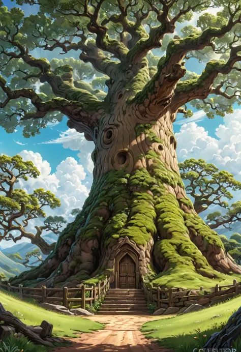 anthropomorphic oak tree.  official art – charecter profile. an award-winning digital masterpiece in 4k ultra hd, extreme detail...