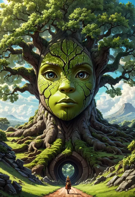 anthropomorphic humanoid oak tree.  official art – charecter profile. an award-winning digital masterpiece in 4k ultra hd, extre...