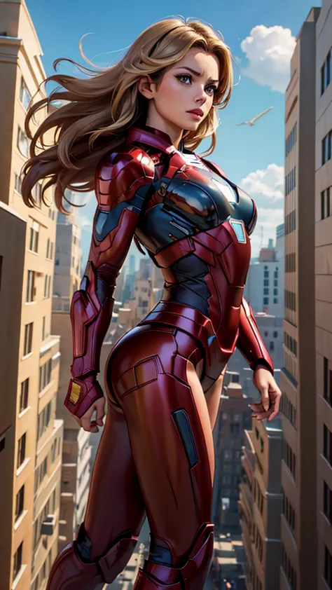 ironman, (marvel comics), avengers, sexy girl, powerful, red classic sexy armor, young, skynny body, small and beautiful buttock...