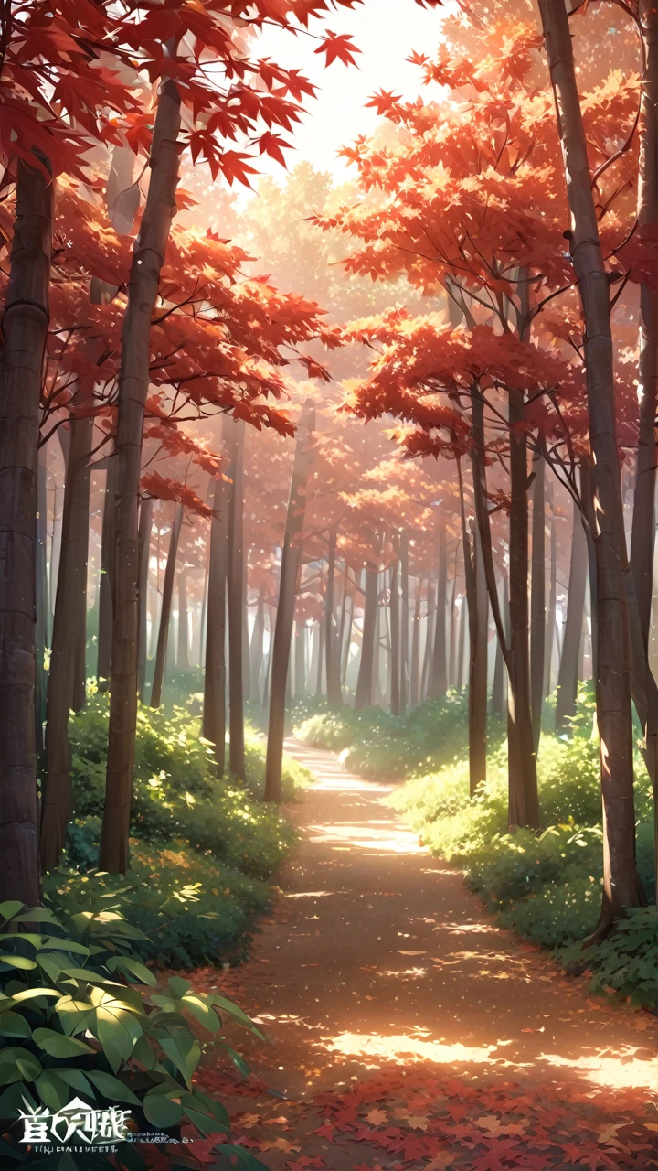 [Core Concept] A tranquil, sun-dappled maple forest bathed in warm, golden light. [Character Description] No specific characters, the focus is on the natural environment. [Environment/Background] A lush, verdant maple forest in the midst of autumn, the delicate leaves shimmering in the soft, ambient light. [Style and Atmosphere] A serene, cozy, and inviting atmosphere, with a sense of peaceful harmony between the natural elements. [Composition] The scene is framed to highlight the depth and layering of the forest, with the warm lighting casting a gentle glow from the right side, illuminating the vibrant foliage. [Details and Embellishments] The individual maple leaves are rendered in intricate detail, their vibrant hues of red, orange, and yellow contrasting beautifully against the deep greens of the surrounding trees. Subtle shadows and highlights add depth and dimension to the scene. [Technical Specifications] A high-resolution, photorealistic digital painting or 3D rendering, with a focus on accurate lighting, color, and texture to create a truly immersive and captivating representation of the maple forest.
