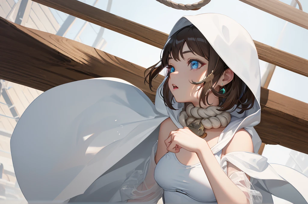  ruri, rope around neck, 
BREAK (white one-piece swimsuit, white swimsuit, jewelry, necklace, white shawl, hood up:1.2),
BREAK (masterpiece:1.2), best quality, high resolution, unity 8k wallpaper, (illustration:0.8), (beautiful detailed eyes:1.6), extremely detailed face, perfect lighting, extremely detailed CG, (perfect hands, perfect anatomy),