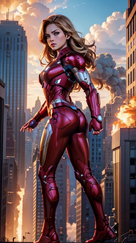 ironman, (marvel comics), avengers, sexy girl, powerful, red classic sexy armor, young, skynny body, small and beautiful buttock...