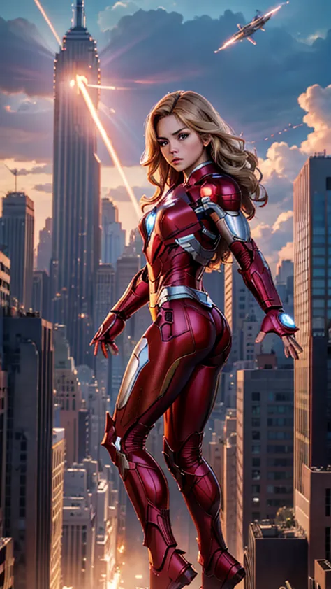 ironman, (marvel comics), avengers, sexy girl, powerful, red classic sexy armor, young, skynny body, small and beautiful buttock...