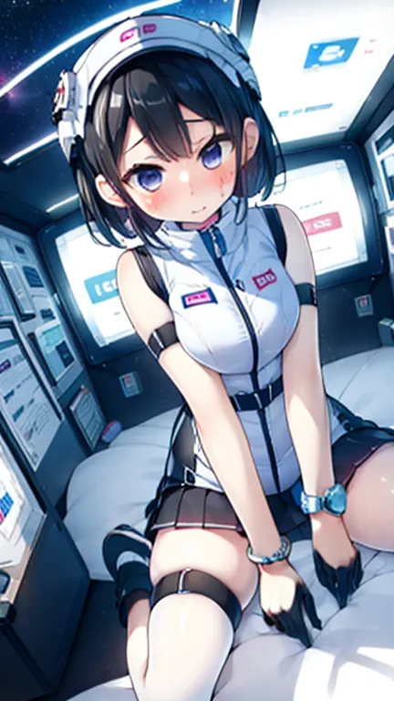 (highest quality), (masterpiece), 1080p, high resolution, 4k, 8k, inside the space station、futuristic room、thigh straps, shootin...