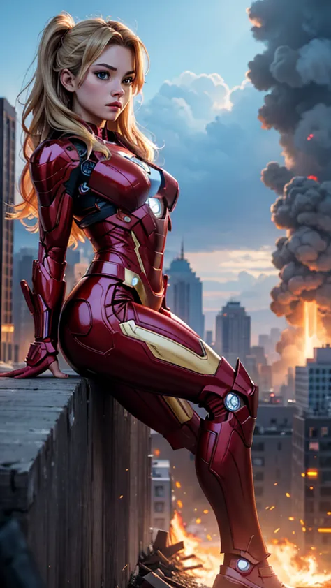 ironman, (marvel comics), marvel avengers, sexy girl, powerful, red classic sexy armor, broken armor, young, skynny body, small ...