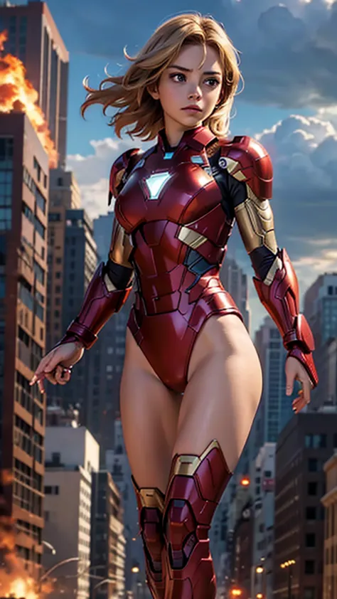 ironman, (marvel comics), marvel avengers, sexy girl, powerful, red classic sexy armor, broken armor, young, skynny body, small ...