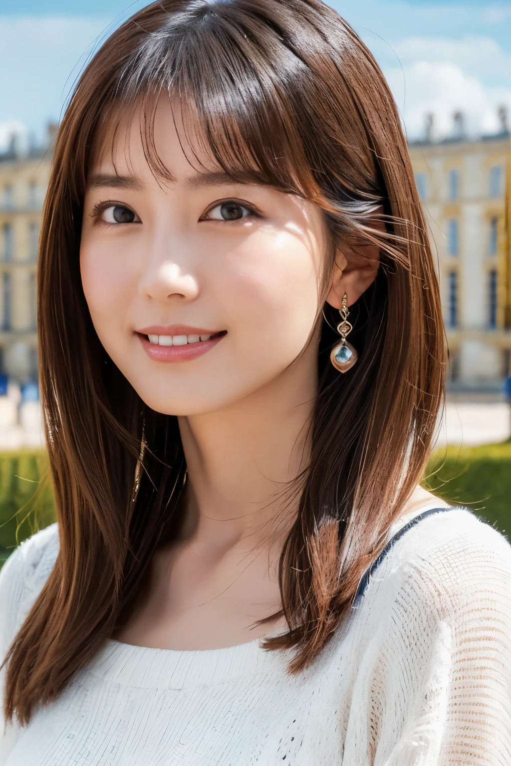 One Girl, (wear casual summer clothes:1.2), (Beautiful Japanese idol portrait photos), 
(RAW Photos, Highest quality), (Realistic, Realistic:1.4), masterpiece, 8K Portrait, 
Very delicate and beautiful, Very detailed, 2k wallpaper, wonderful, In detail, Very detailed CG unity 8k wallpaper, Very detailedな, High resolution, Soft Light, 
Beautiful detailed girl, Very detailed eyes and face, Beautiful and sophisticated nose, Beautiful details, 
(Commemorative photo with the Palace of Versailles in the background:1.3), Cinema Lighting, 
Perfect Anatomy, Slender body, Small breasts, Medium Hair, Dynamic Angle, A light smile,