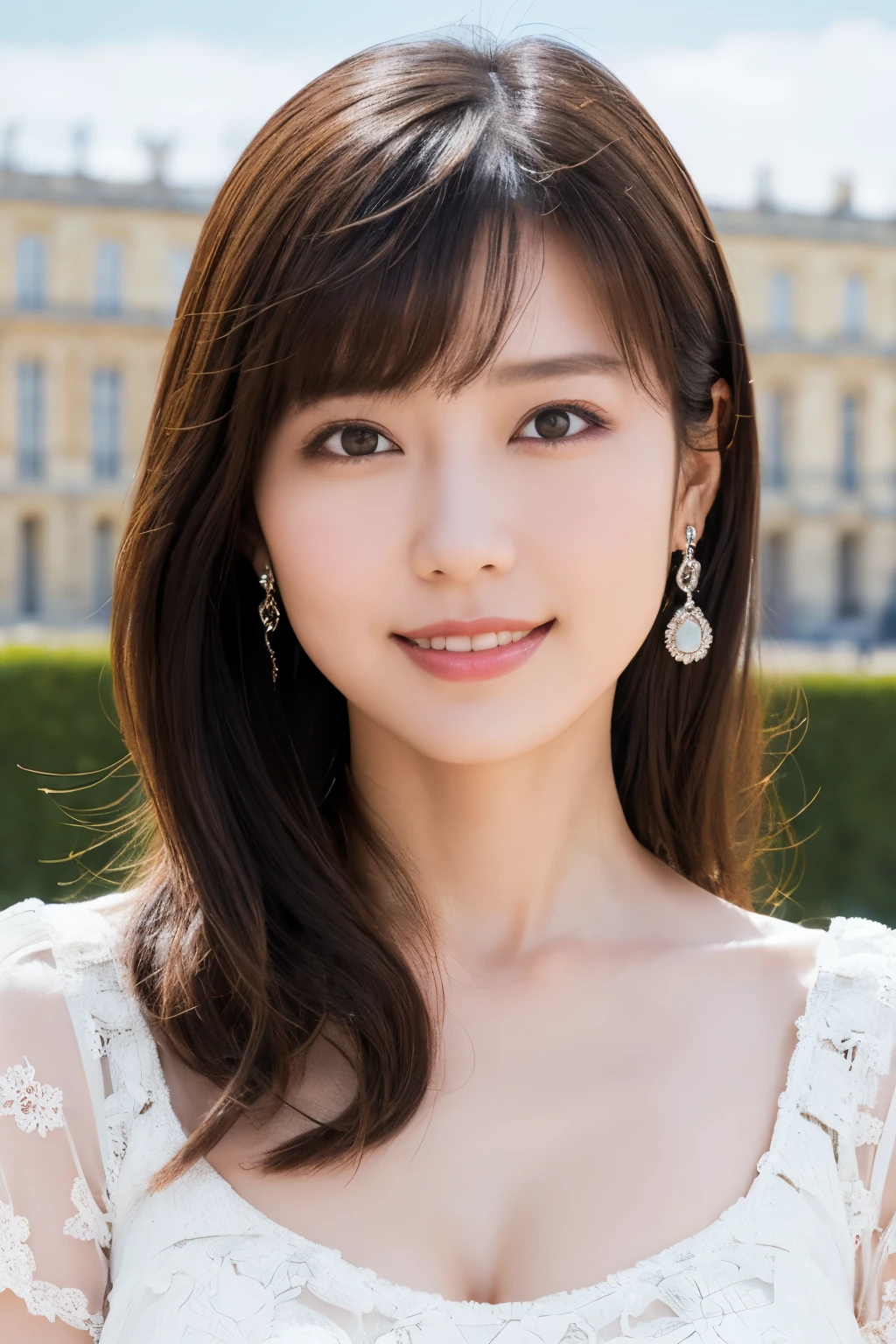 One Girl, (wear casual summer clothes:1.2), (Beautiful Japanese idol portrait photos), 
(RAW Photos, Highest quality), (Realistic, Realistic:1.4), masterpiece, 8K Portrait, 
Very delicate and beautiful, Very detailed, 2k wallpaper, wonderful, In detail, Very detailed CG unity 8k wallpaper, Very detailedな, High resolution, Soft Light, 
Beautiful detailed girl, Very detailed eyes and face, Beautiful and sophisticated nose, Beautiful details, 
(Commemorative photo with the Palace of Versailles in the background:1.3), Cinema Lighting, 
Perfect Anatomy, Slender body, Small breasts, Medium Hair, Dynamic Angle, A light smile,