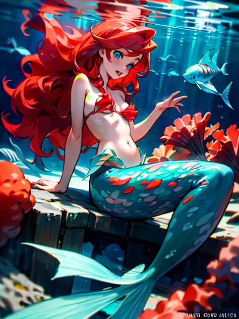 nsfw, thick outlines, comics, photorealistic, perfect hands, masterpiece:1.2, colorful, underwater palace, , ocean, fishs, shark...