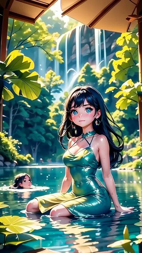 [core concept]
a serene scene of young women enjoying a refreshing swim in a tranquil lake.

[character description]
a group of ...