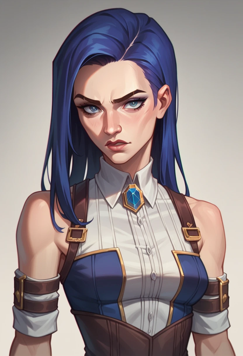 (masterpiece) (best quality) (detailed Caitlyn face), arcane Caitlyn, arcane art style, upper body: sexy, small waist, and